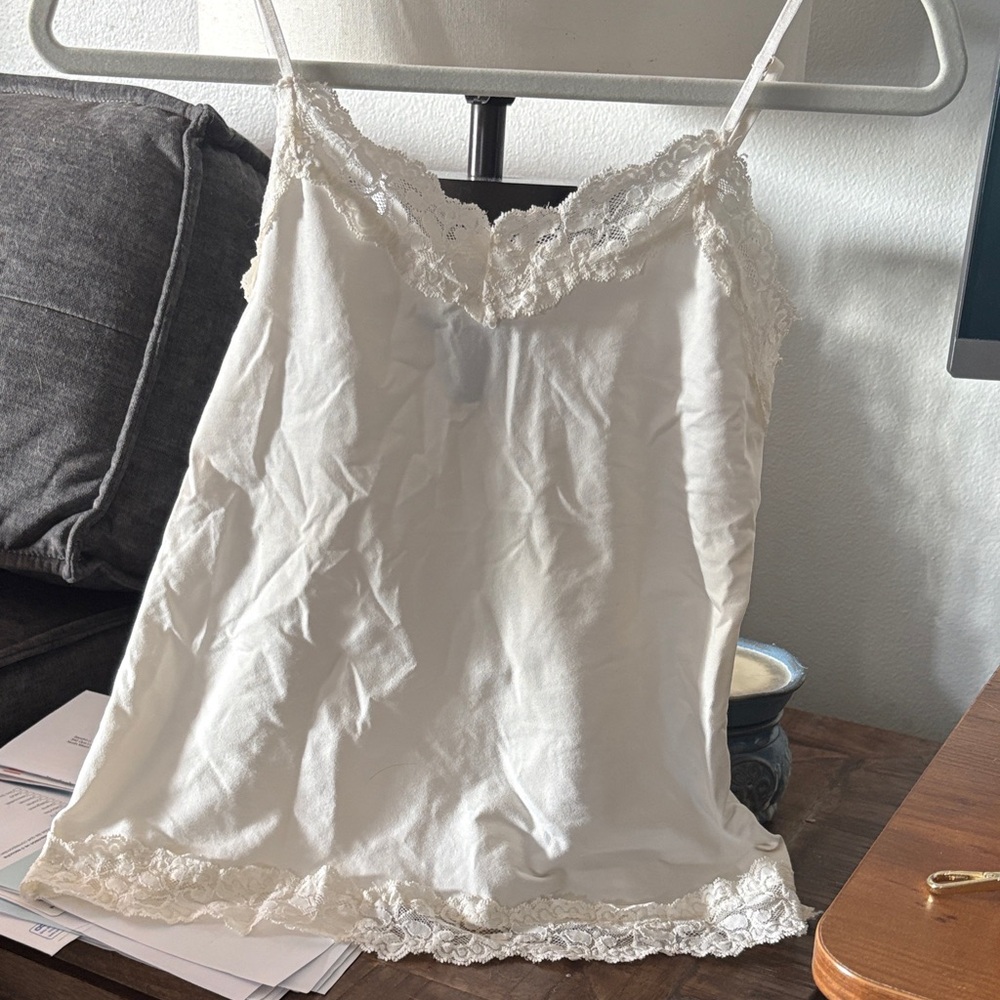 White House Black Market Cream Lace Trim Cami